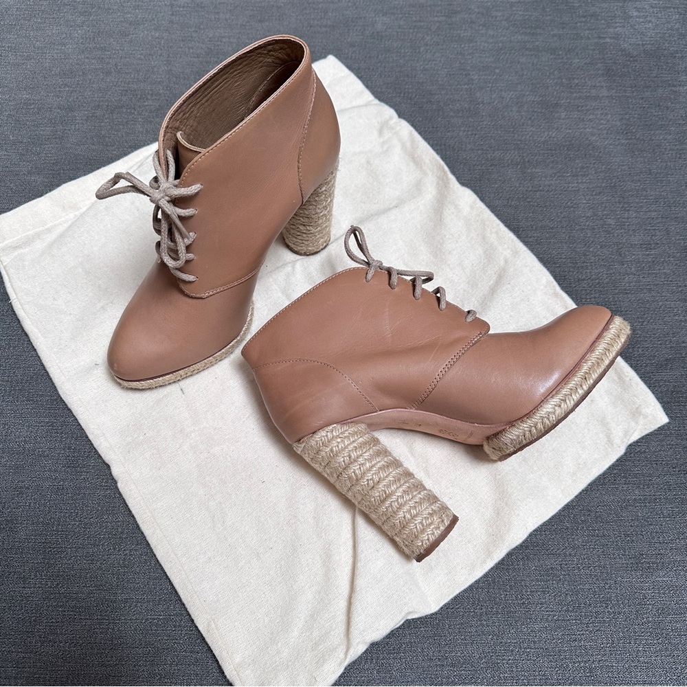 Loeffler Randall Tan Lace Up Boots with Chunky Heel | size 7.5B